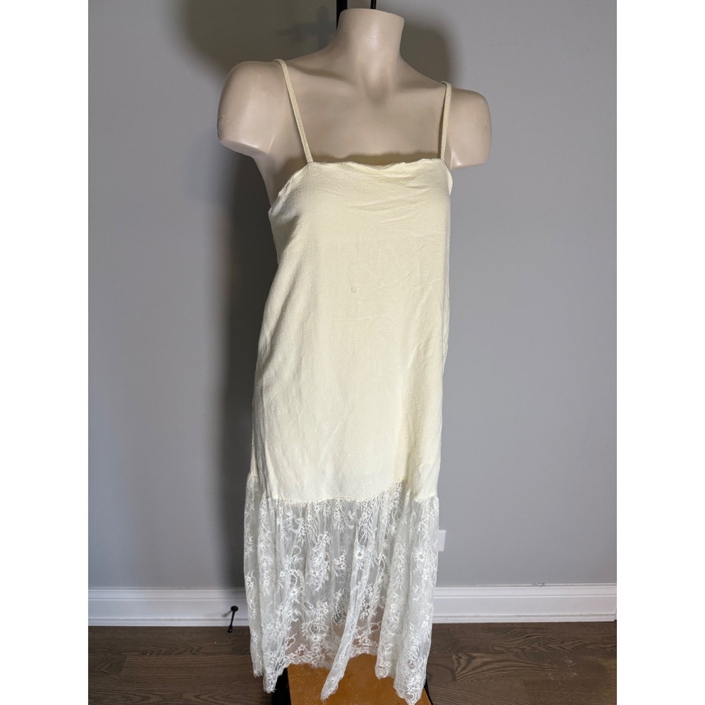 Petal + Pup Womens Lace Hem Midi Dress Yellow Linen Blend US L - Picture 3 of 8